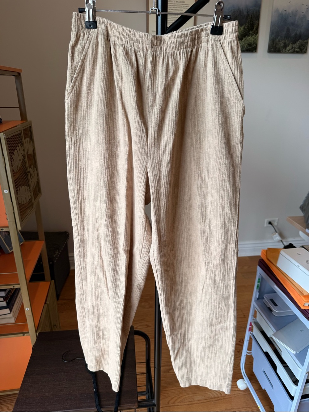 VintageClassic Casual Women's Beige Elastic-Waist Pants